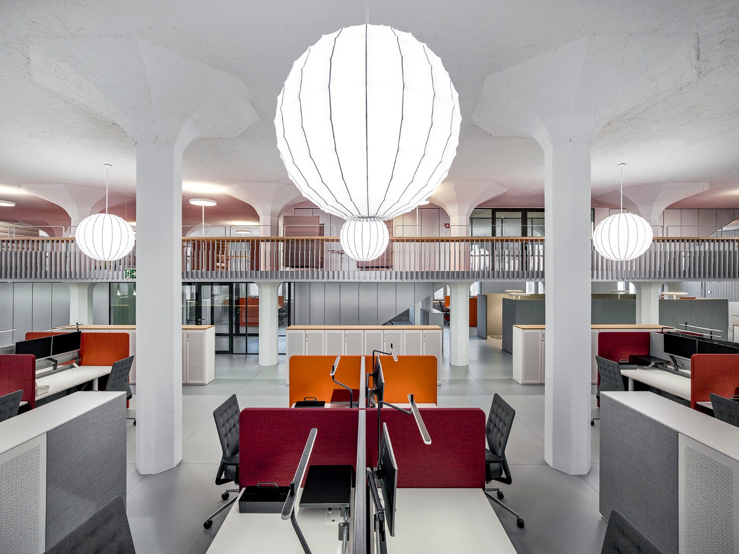 View of the office spaces with their light and modern interiors